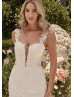 Detachable Straps Beaded Ivory Lace Tulle Wedding Dress